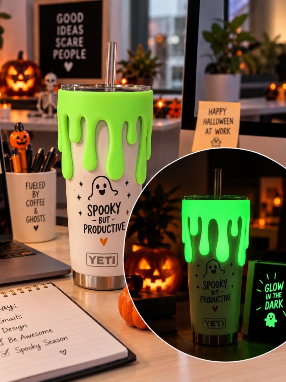 Target Green Slime Tumbler Sleeve 40 oz Glow In Dark Halloween Silicone Drip